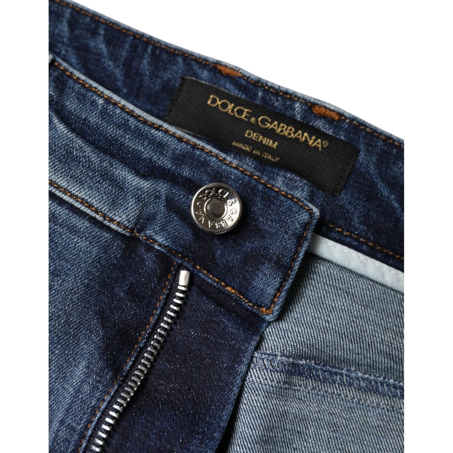 Dolce & Gabbana Dark Blue Cotton Tattered Skinny Denim Jeans Dolce & Gabbana