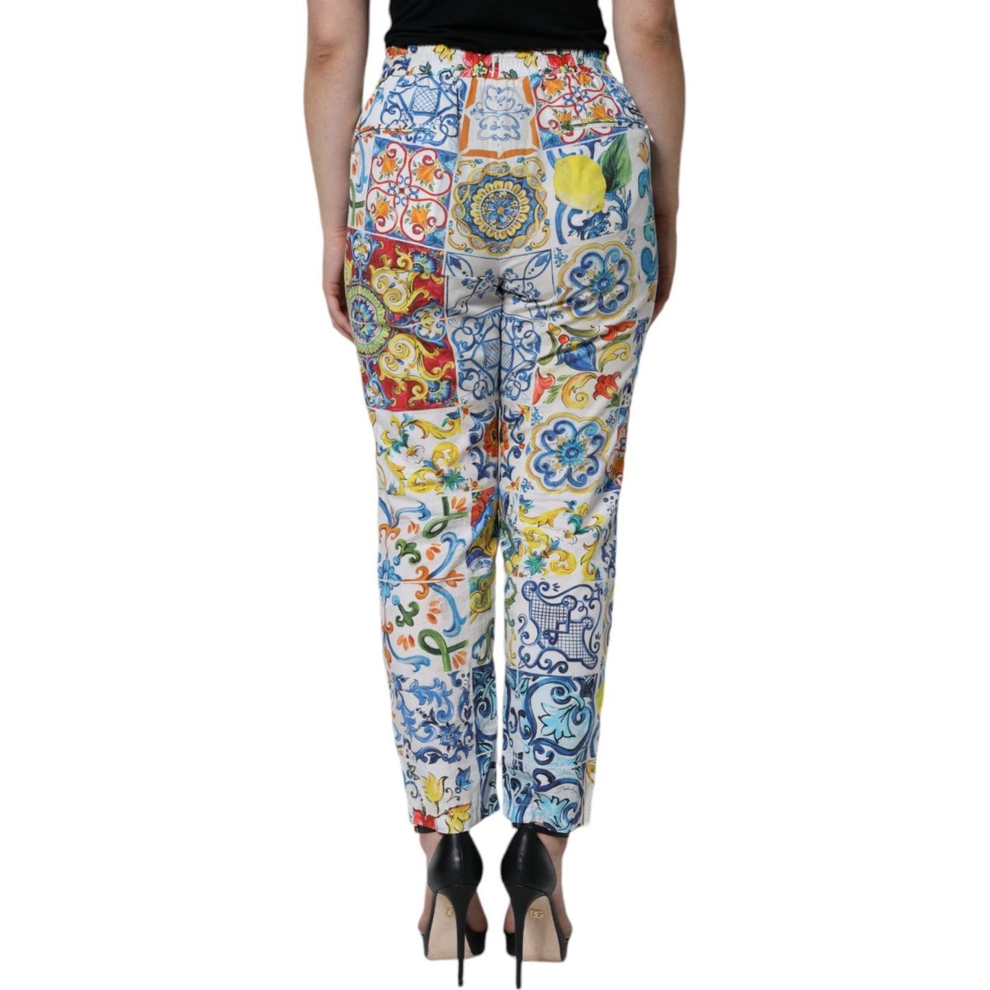 Dolce & Gabbana White Majolica Mid Waist Jogger Pants Dolce & Gabbana