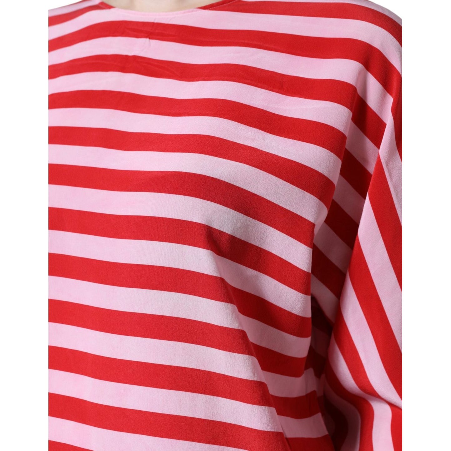 Dolce & Gabbana White Red Striped Silk Round Neck T-shirt Dolce & Gabbana