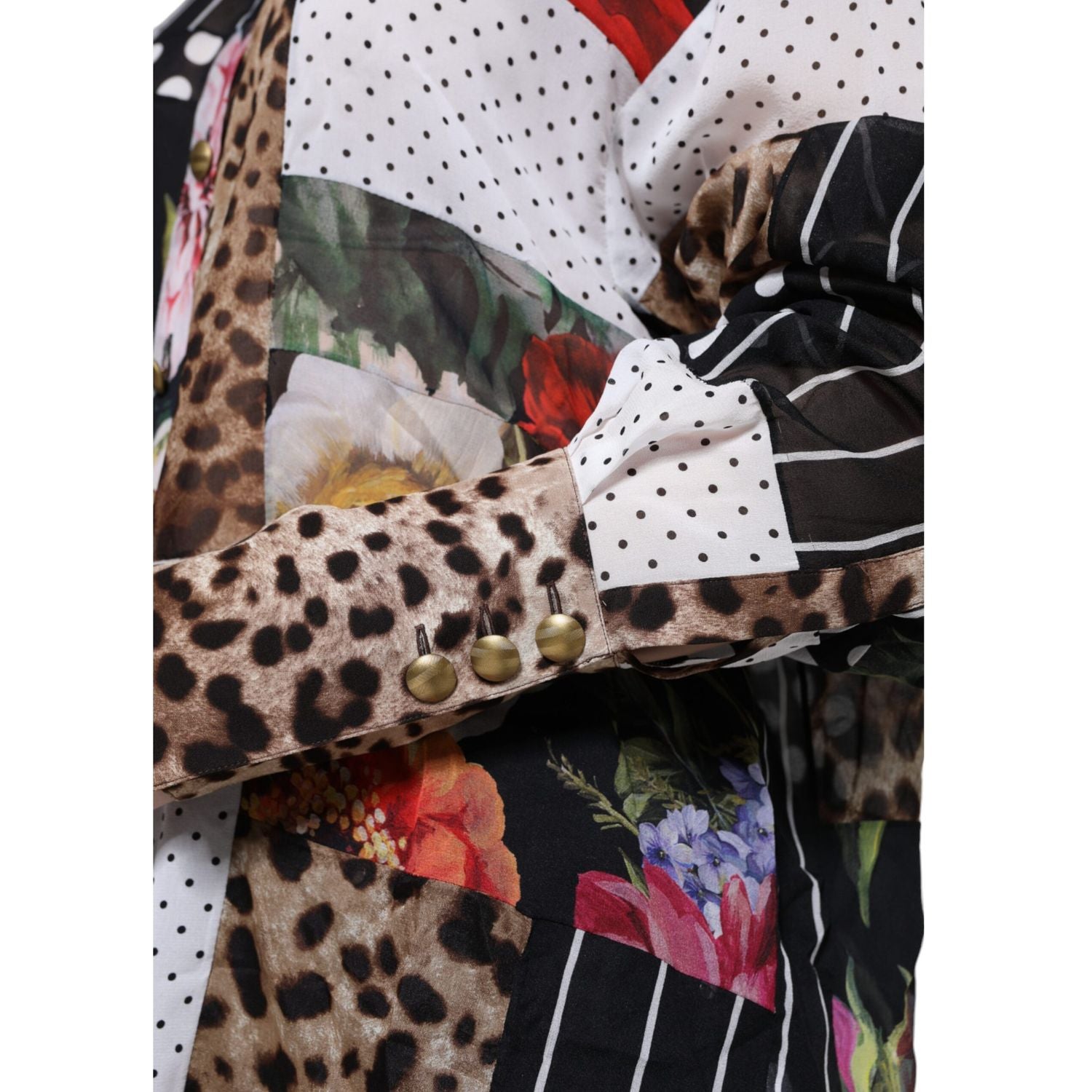 Dolce & Gabbana Multicolor Patchwork Silk Collared Blouse Top