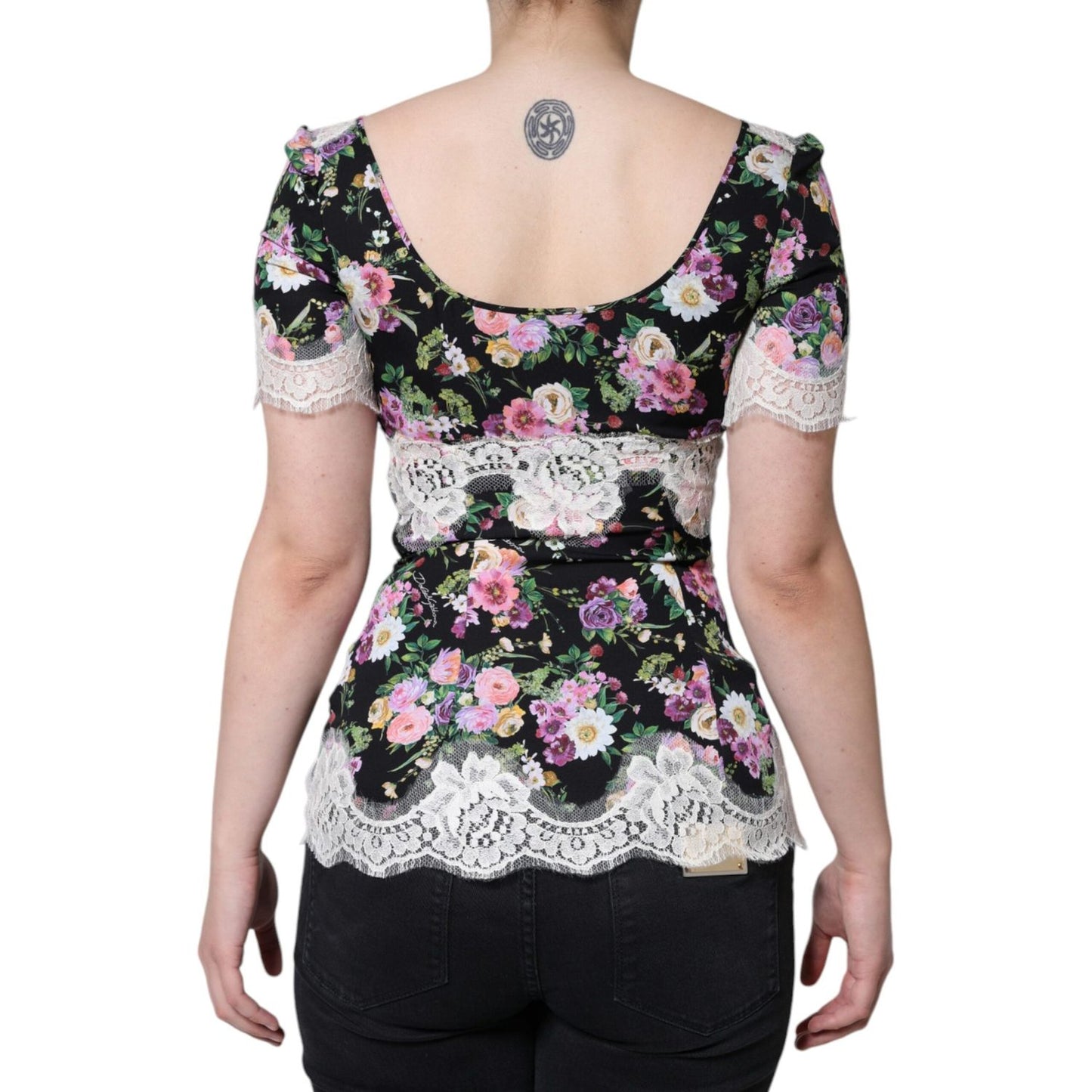 Dolce & Gabbana Black Floral Lace Short Sleeves Blouse Top Dolce & Gabbana