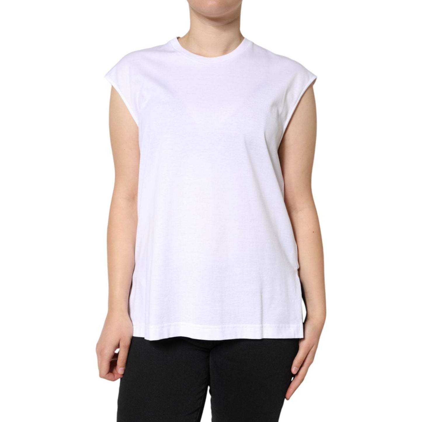 Dolce & Gabbana White Cotton Sleeveless Crew Neck T-shirt Dolce & Gabbana