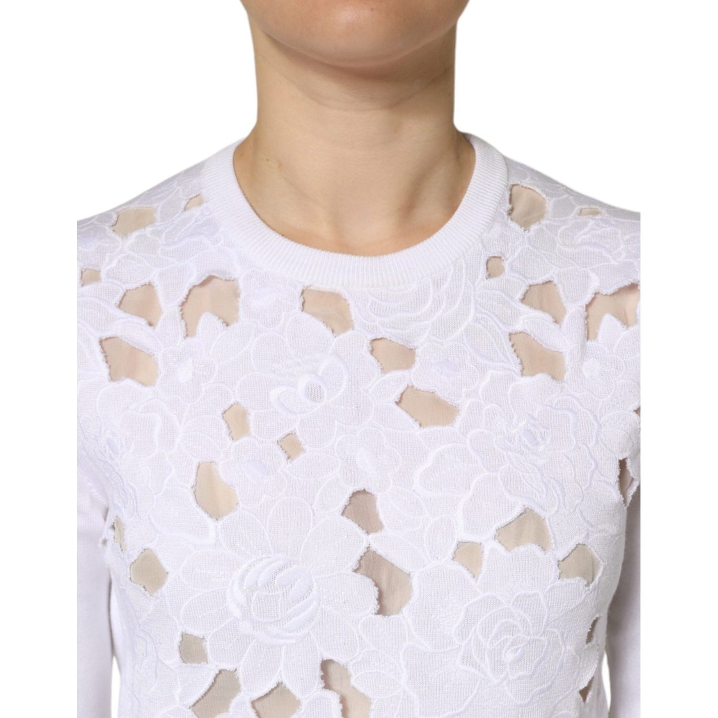 Dolce & Gabbana White Lace Cut Out Long Sleeves Pullover Sweater Dolce & Gabbana