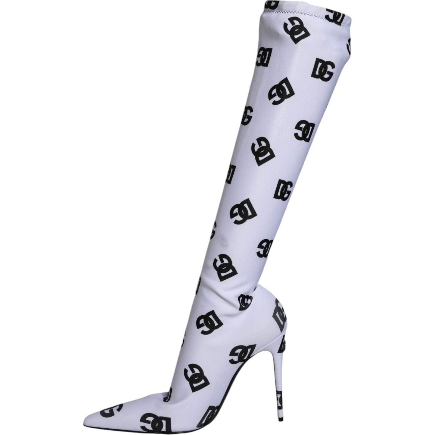 Dolce & Gabbana White Logo Stretch Heels High Boots Shoes Dolce & Gabbana