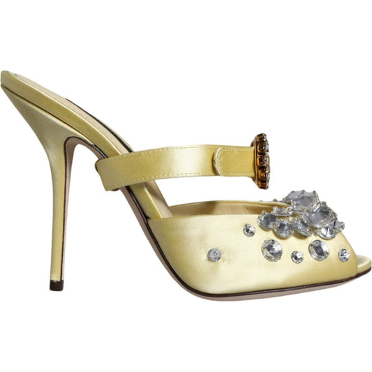 Dolce & Gabbana Yellow Mary Janes Satin Crystal Sandals Shoes Dolce & Gabbana