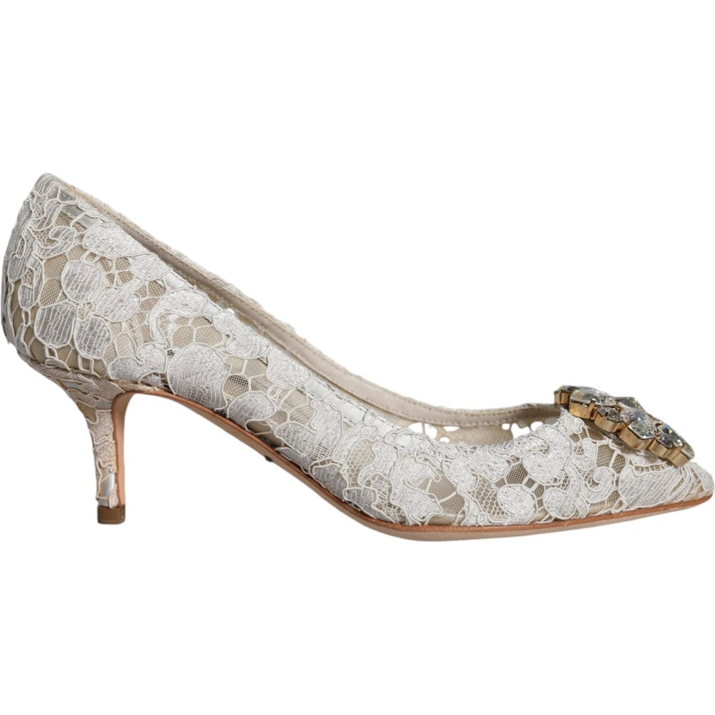 Dolce & Gabbana White Taormina Lace Crystal Heel Pumps Shoes Dolce & Gabbana