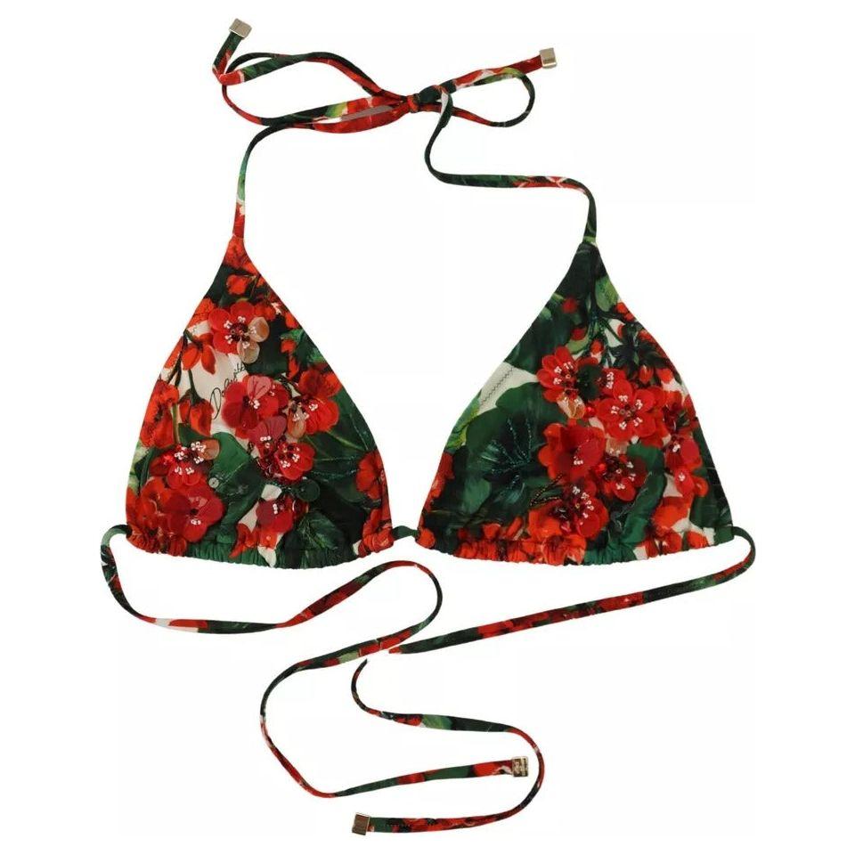 Dolce & Gabbana Multicolor Geranium Halter Beachwear Bikini Top Dolce & Gabbana