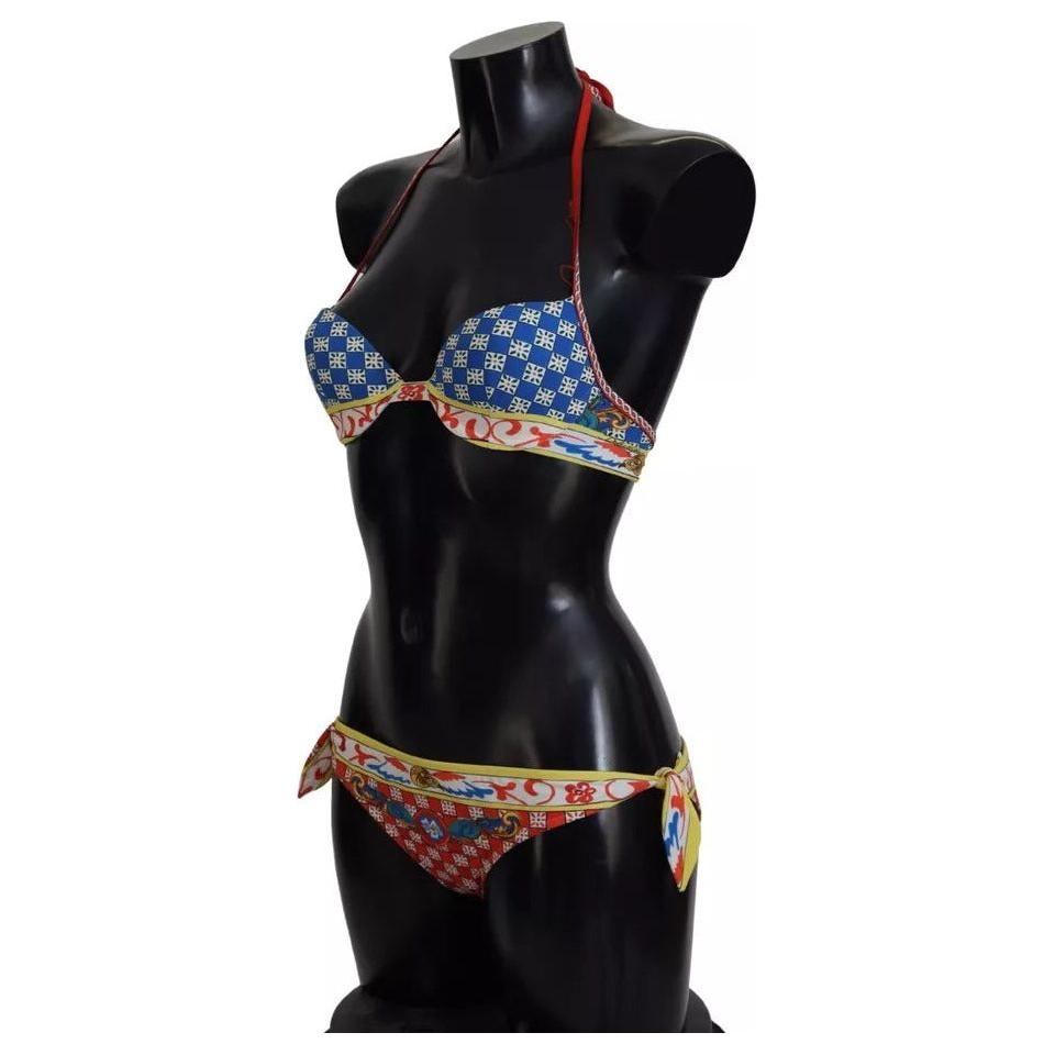 Dolce & Gabbana Multicolor Carretto Bikini Top Bottom Beachwear Swimwear Dolce & Gabbana