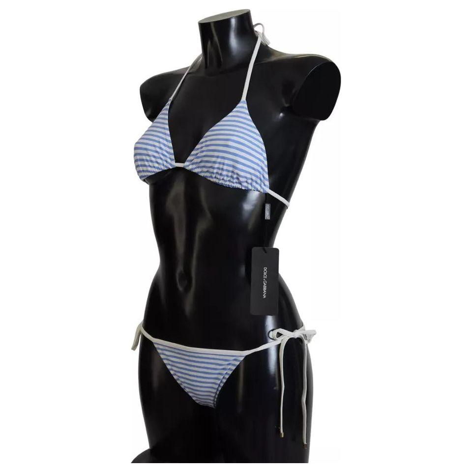 Dolce & Gabbana White Blue Stripes Bikini Top Bottom Beachwear Swimwear Dolce & Gabbana