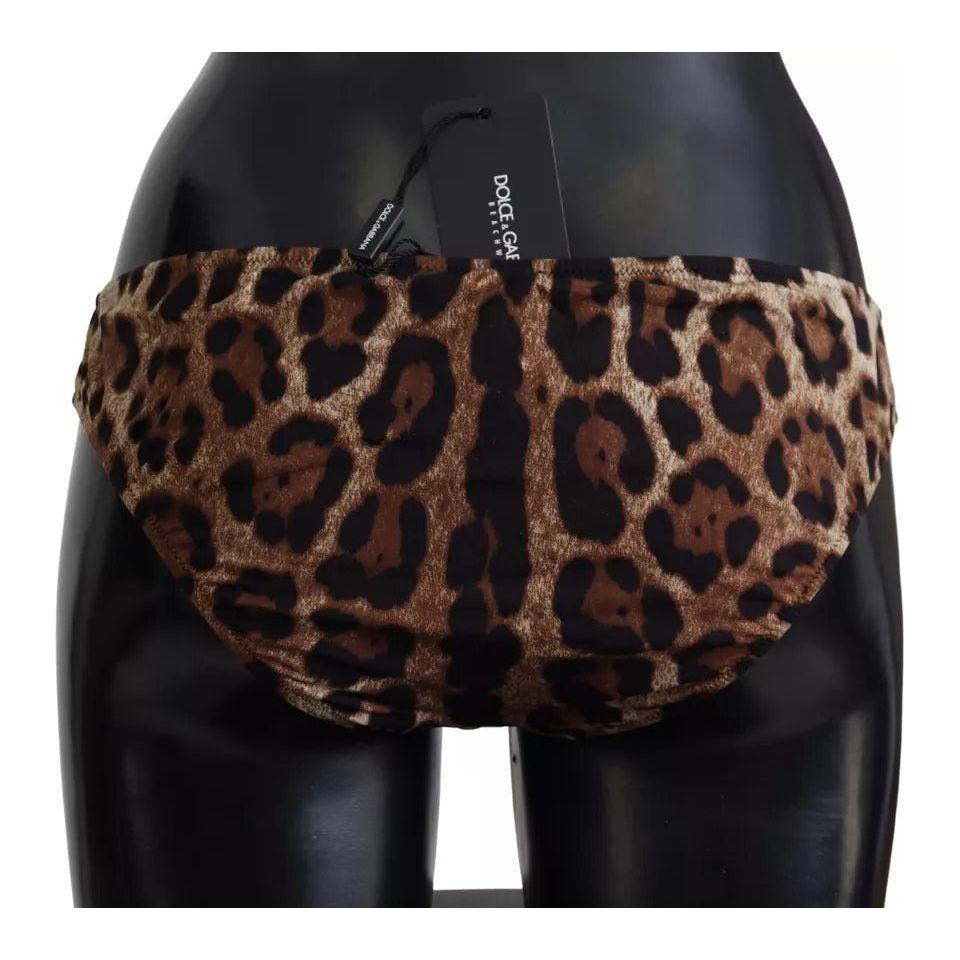 Dolce & Gabbana Brown Leopard Print Swimsuit Swimwear Bikini Bottom Dolce & Gabbana