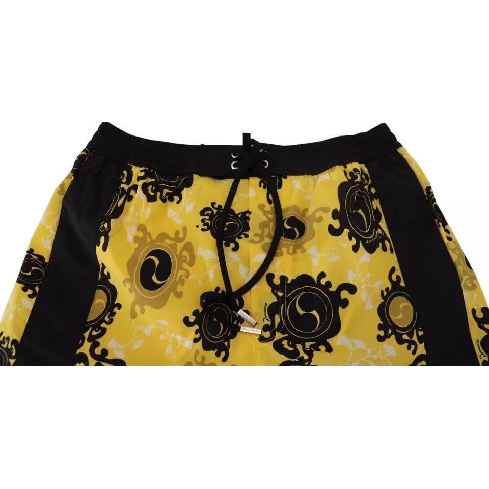 Dsquared² Yellow Black Printed Nylon Beachwear Shorts Swimwear Dsquared²