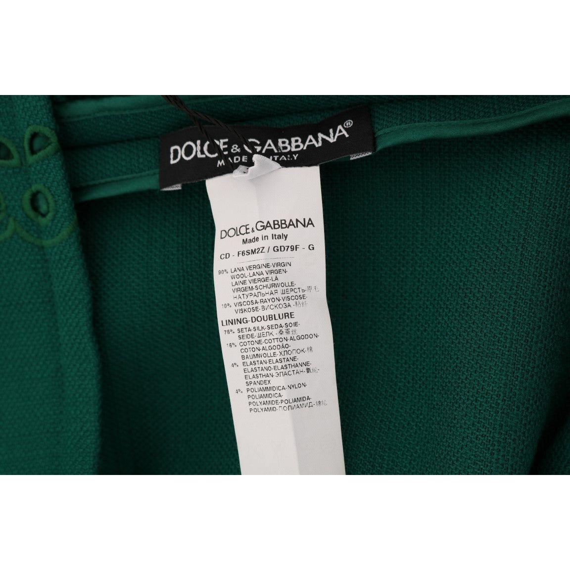 Dolce & Gabbana Green Floral Cutout Silk Wool Dress