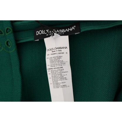 Dolce & Gabbana Green Floral Cutout Silk Wool Dress