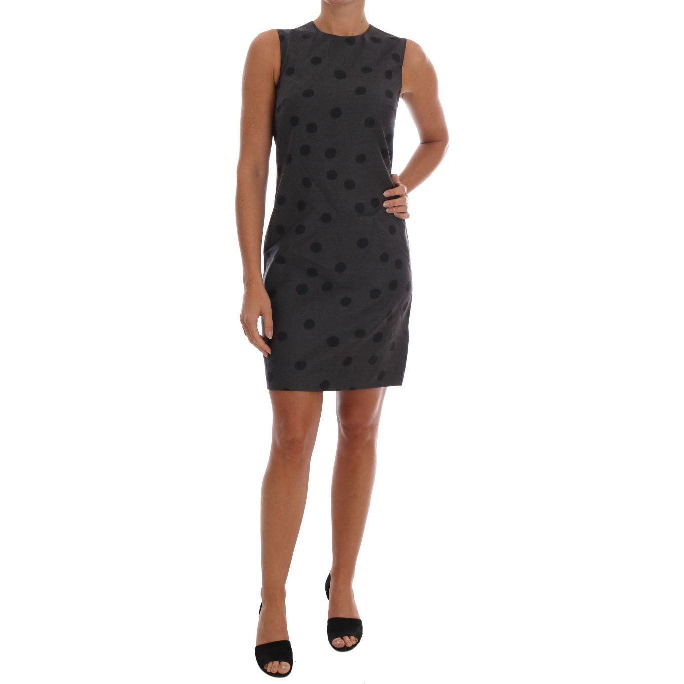 Dolce & Gabbana Gray Polka Dotted Sheath Wool Dress