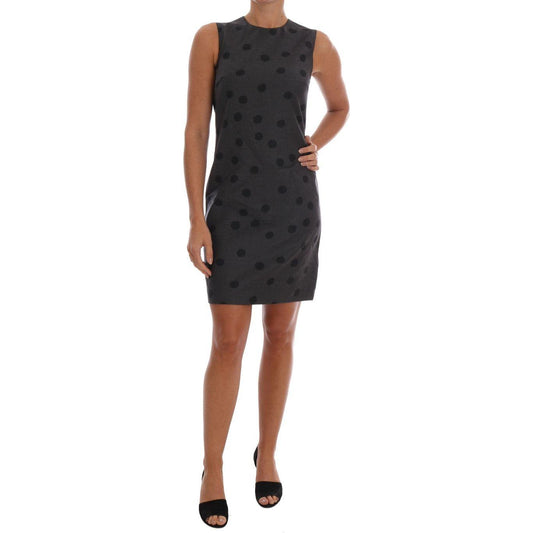 Dolce & Gabbana Gray Polka Dotted Sheath Wool Dress