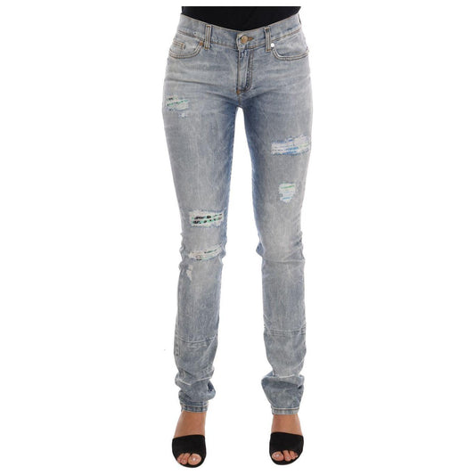 Versace Jeans Blue Wash Torn Stretch Slim Fit Jeans Versace Jeans