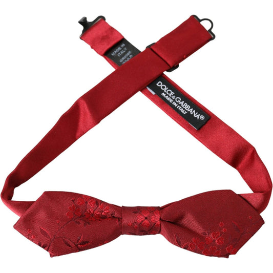 Red Brocade Silk Adjustable Neck Men Bow Tie