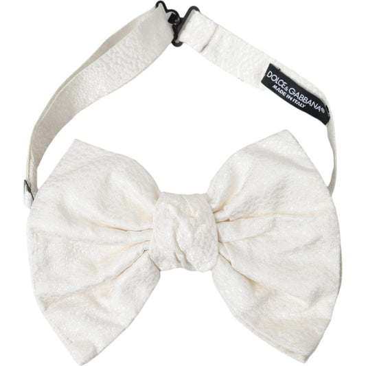 White Textured Cotton Adjustable Neck Bow Tie