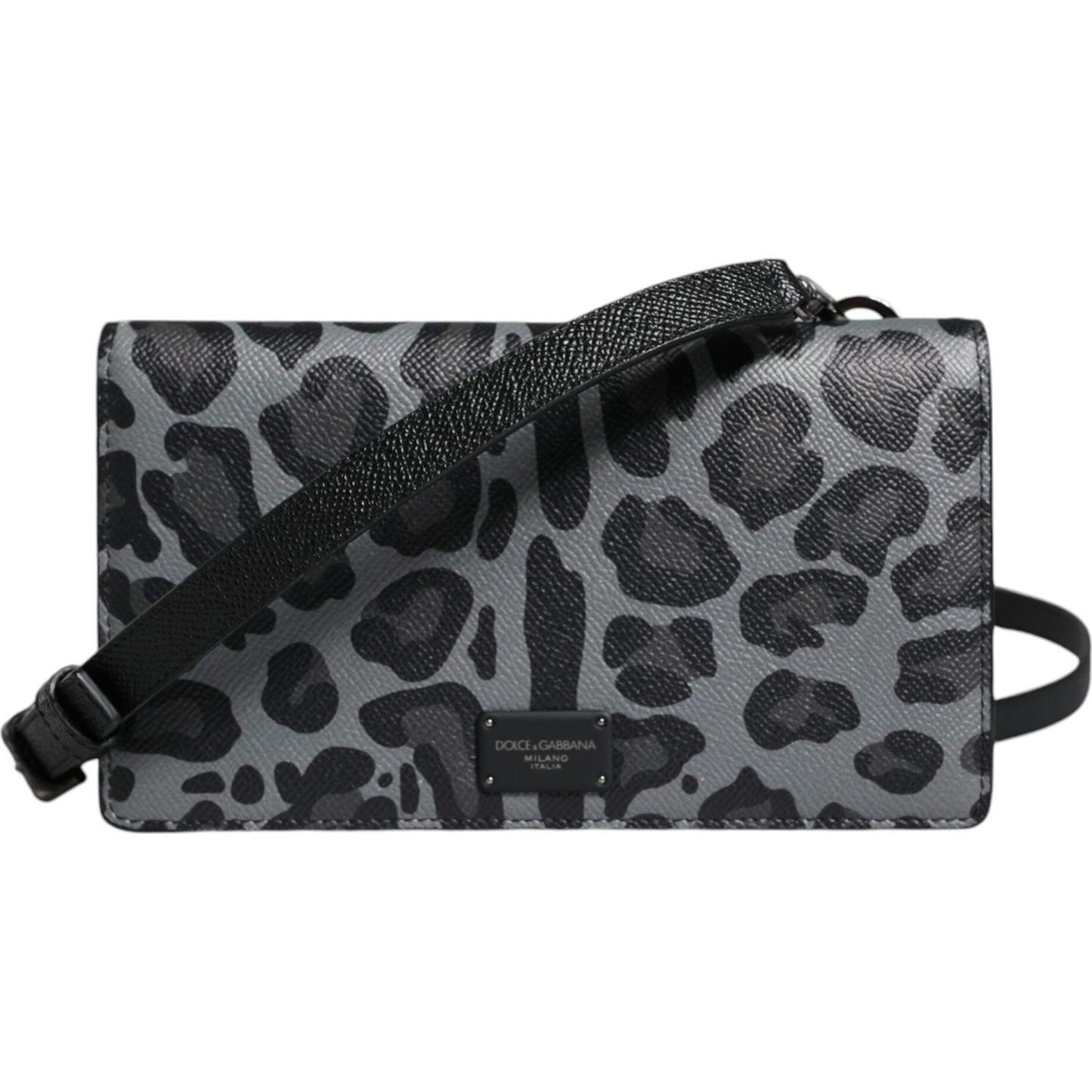 Dolce & Gabbana Black Gray Leopard Leather Bifold Card Slot Crossbody Bag Dolce & Gabbana