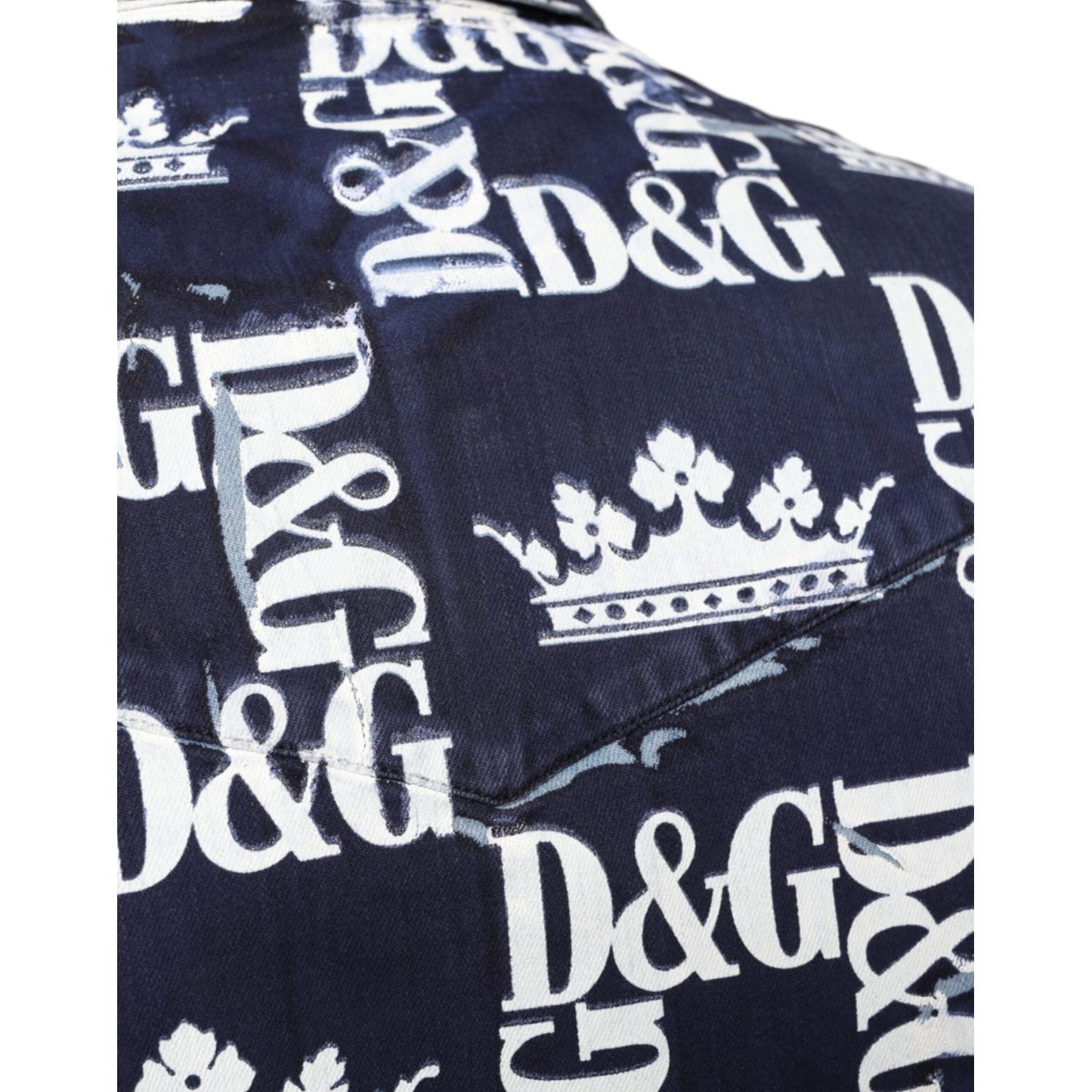 Dolce & Gabbana Blue Crown Logo Print Slim Fit Cotton Shirt Dolce & Gabbana