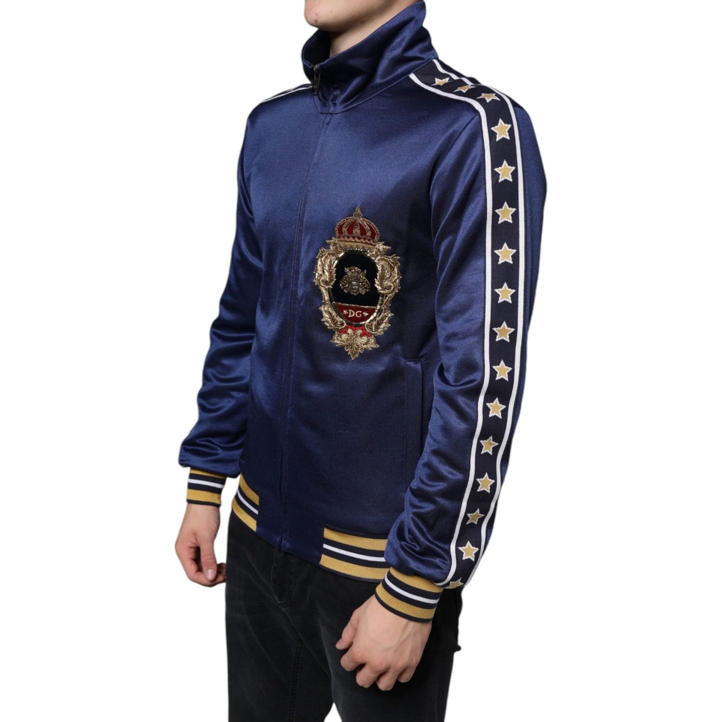 Dolce & Gabbana Blue Heraldic Patch Stripe King Bee Sweater Dolce & Gabbana