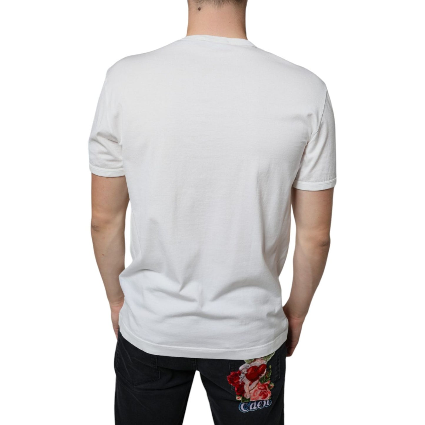 Dolce & Gabbana White Logo Embossed Cotton Crewneck T-shirt Dolce & Gabbana