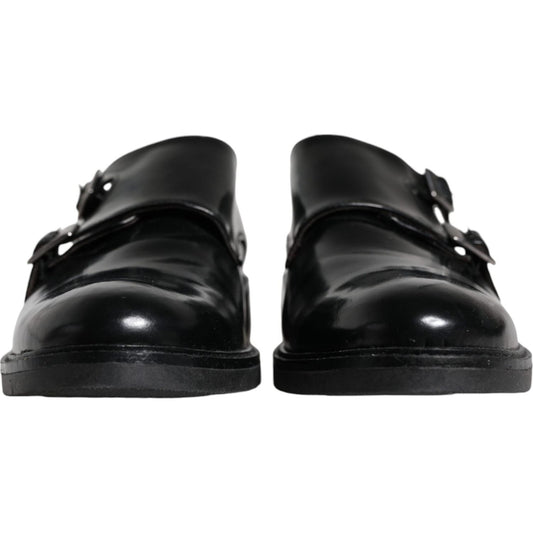 Daniele Alessandrini Black Leather Monk Strap Dress Formal Shoes Daniele Alessandrini