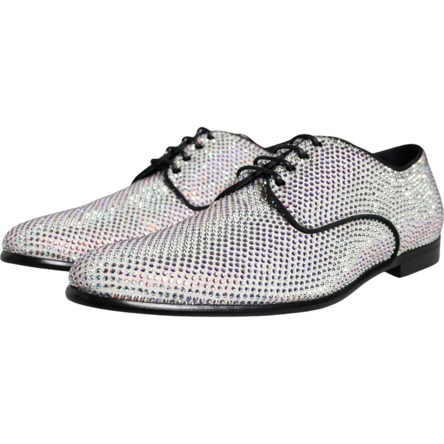 Dolce & Gabbana Silver Leather Rhinestones Derby Dress Shoes Dolce & Gabbana