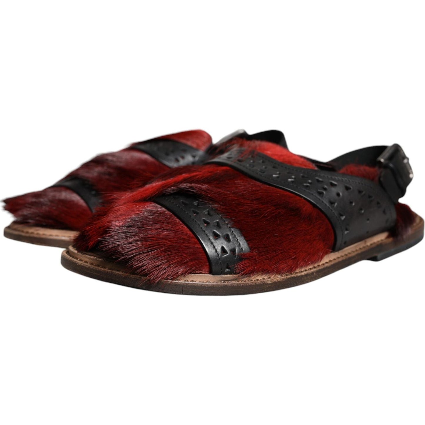 Dolce & Gabbana Black Red Gazelle Hair Leather Sandals Shoes Dolce & Gabbana