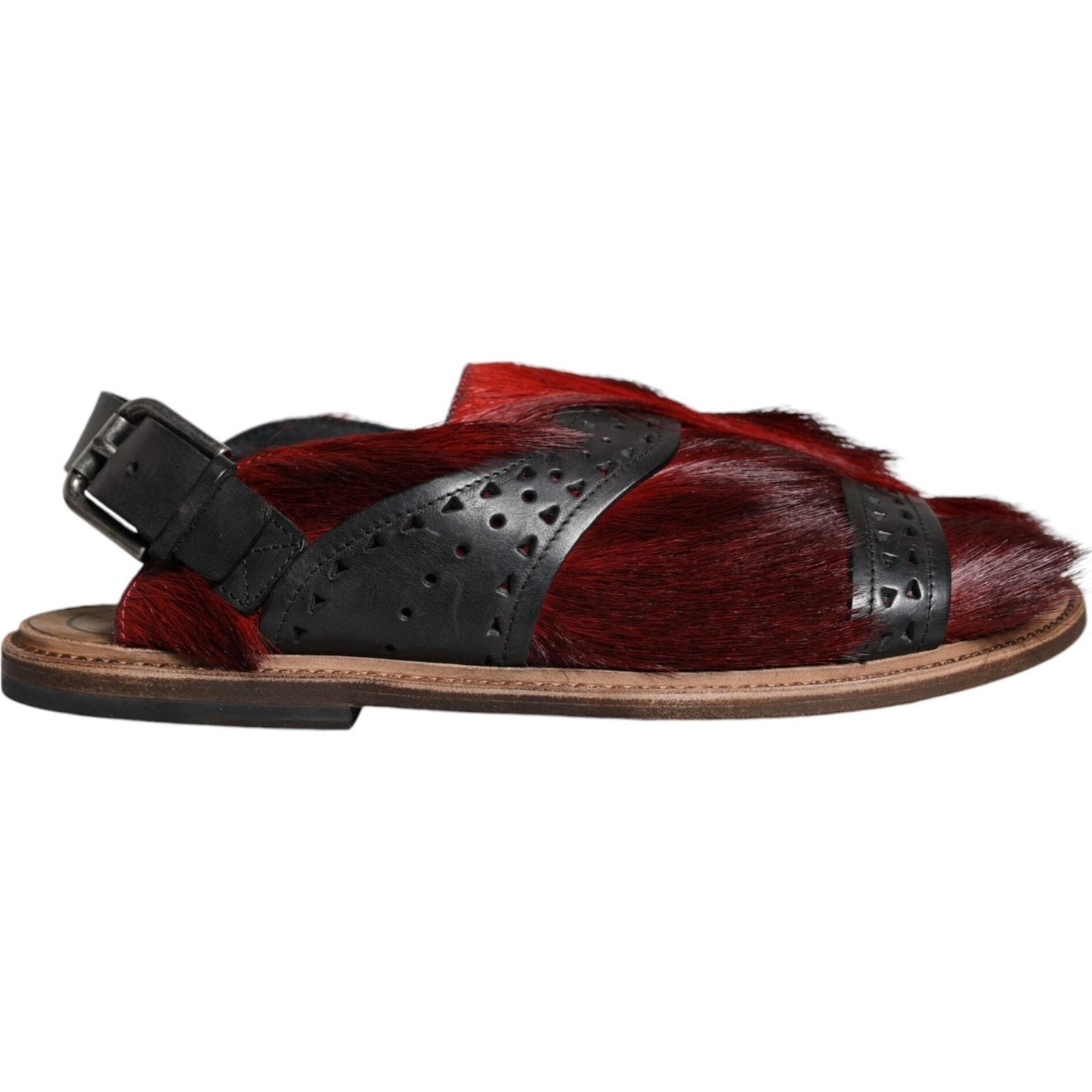 Dolce & Gabbana Black Red Gazelle Hair Leather Sandals Shoes Dolce & Gabbana