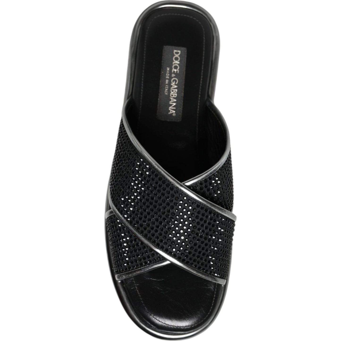 Dolce & Gabbana Black Strass Criss-Cross Slide Sandals Shoes Dolce & Gabbana