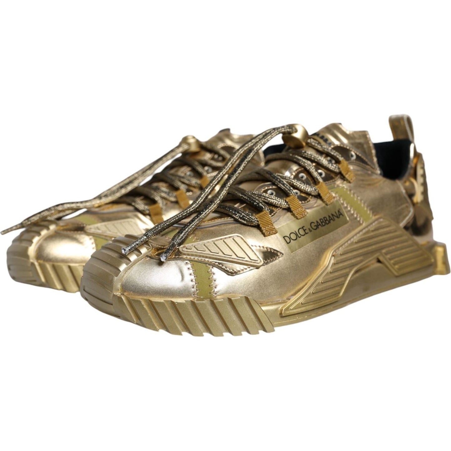 Dolce & Gabbana Gold Stretch Lace Up NS1 Sneakers Shoes Dolce & Gabbana