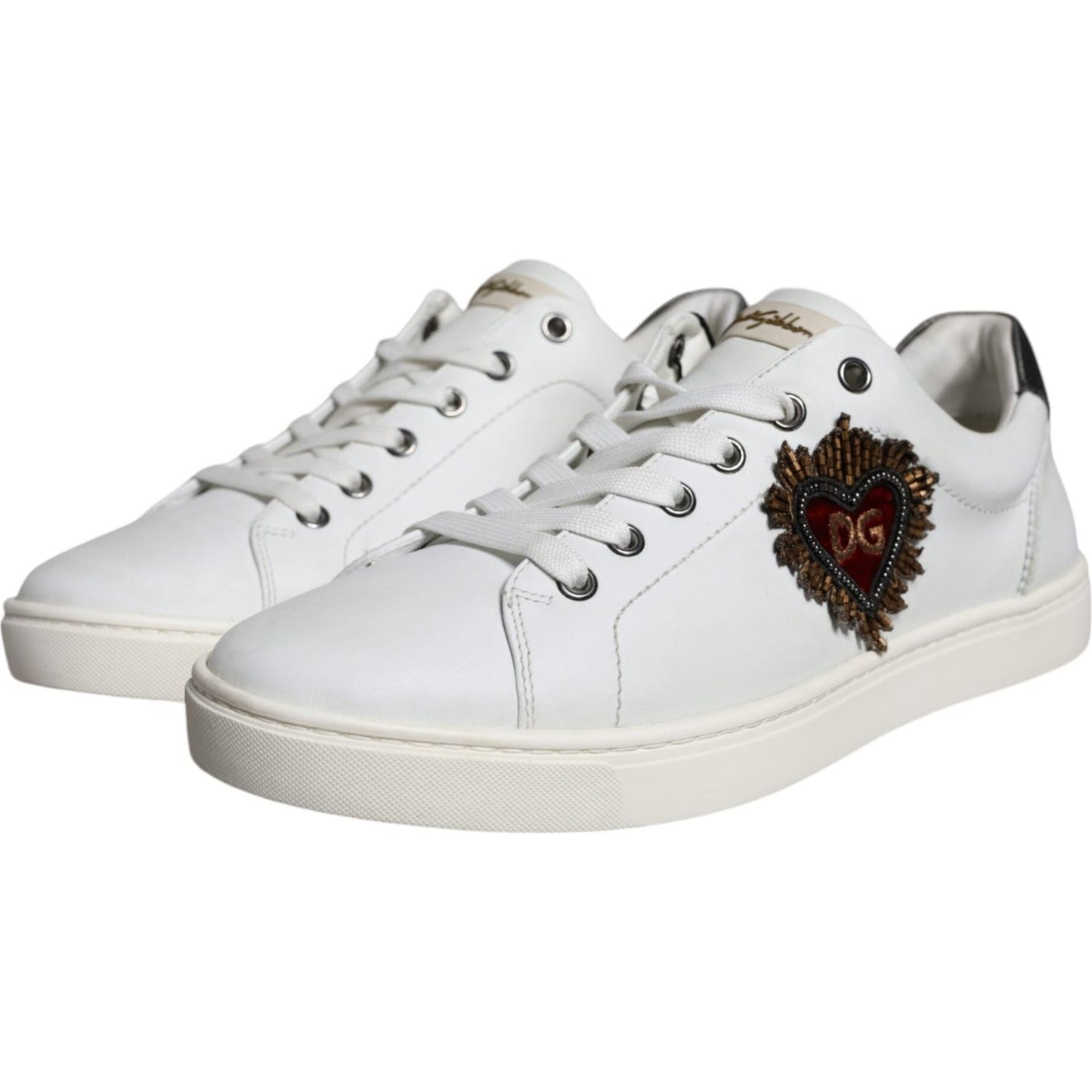 Dolce & Gabbana White Leather Heart Low Top Casual Sneakers Shoes Dolce & Gabbana