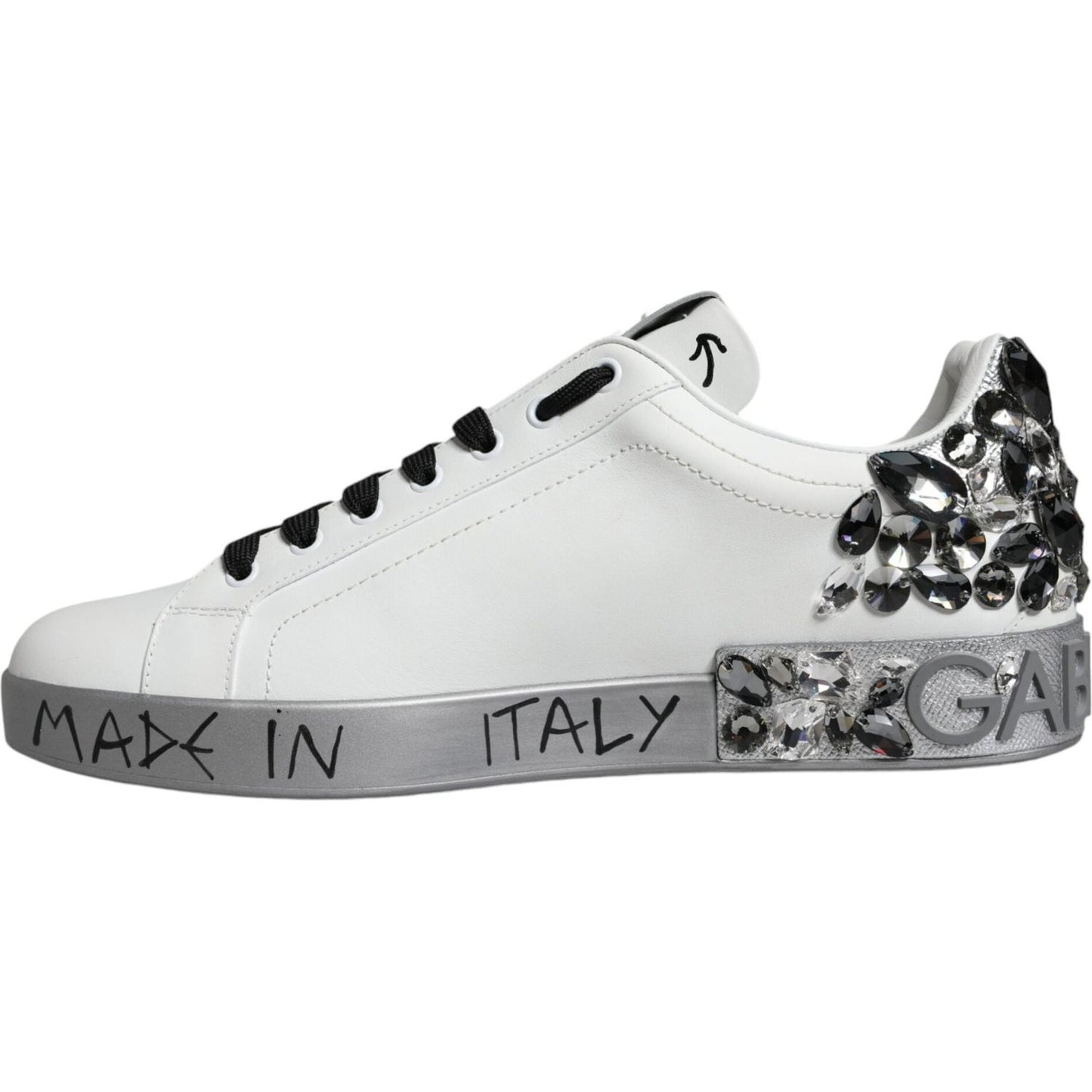 Dolce & Gabbana White Silver Crystal Logo Portofino Sneakers Shoes Dolce & Gabbana