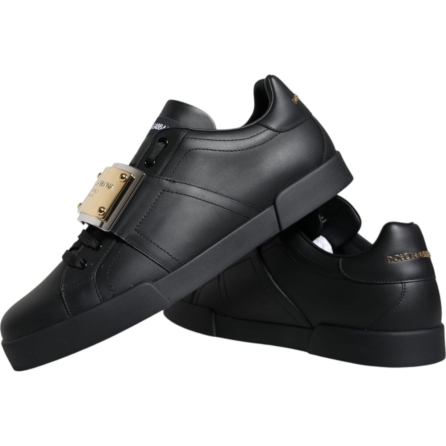 Dolce & Gabbana Black Leather Low Top Portofino Sneakers Shoes Dolce & Gabbana