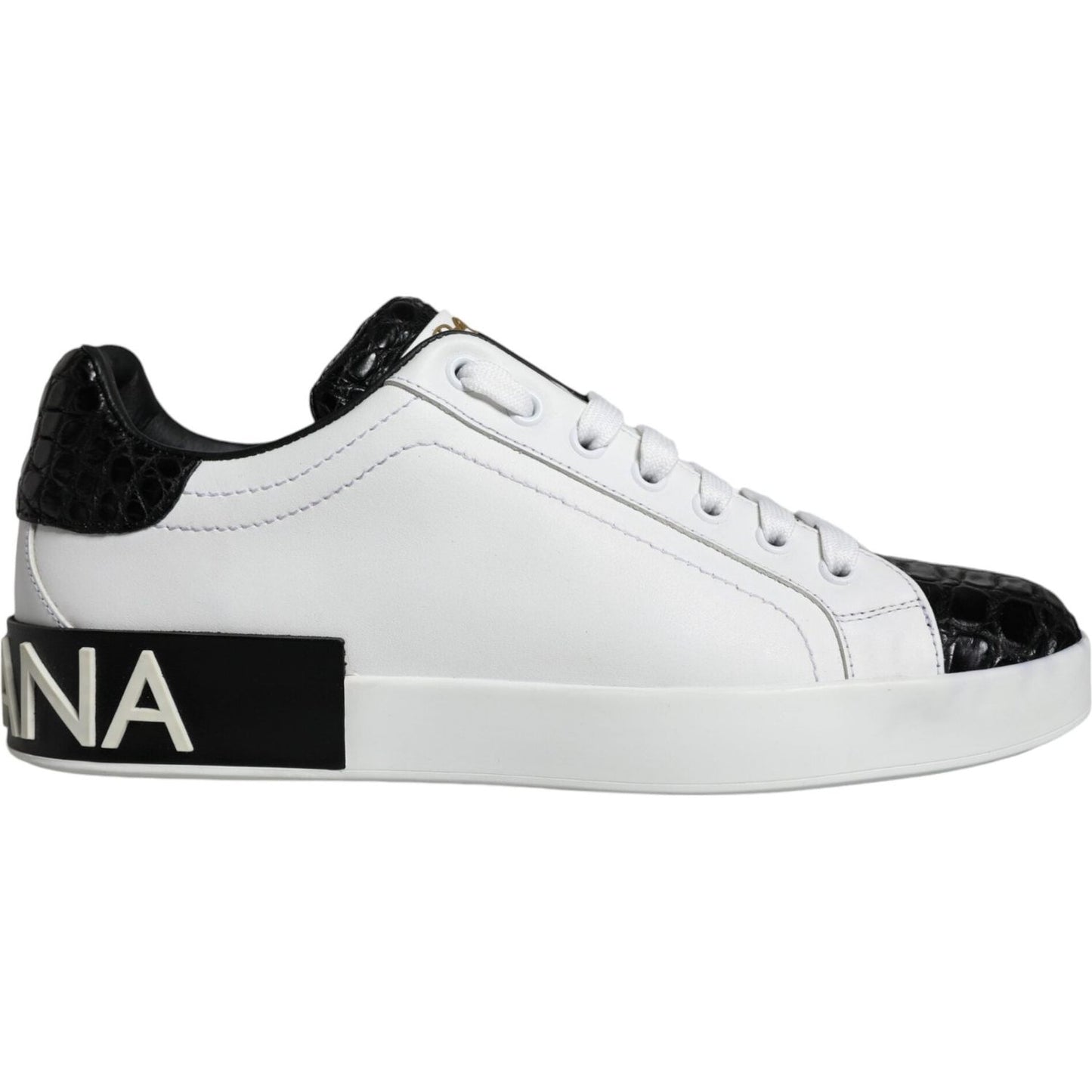 Dolce & Gabbana Black Leather Logo Portofino Sneaker Shoes Dolce & Gabbana