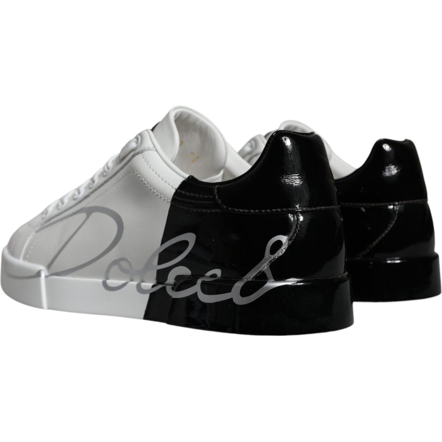 Dolce & Gabbana White Blue Leather Logo Low Top Sneakers Shoes Dolce & Gabbana