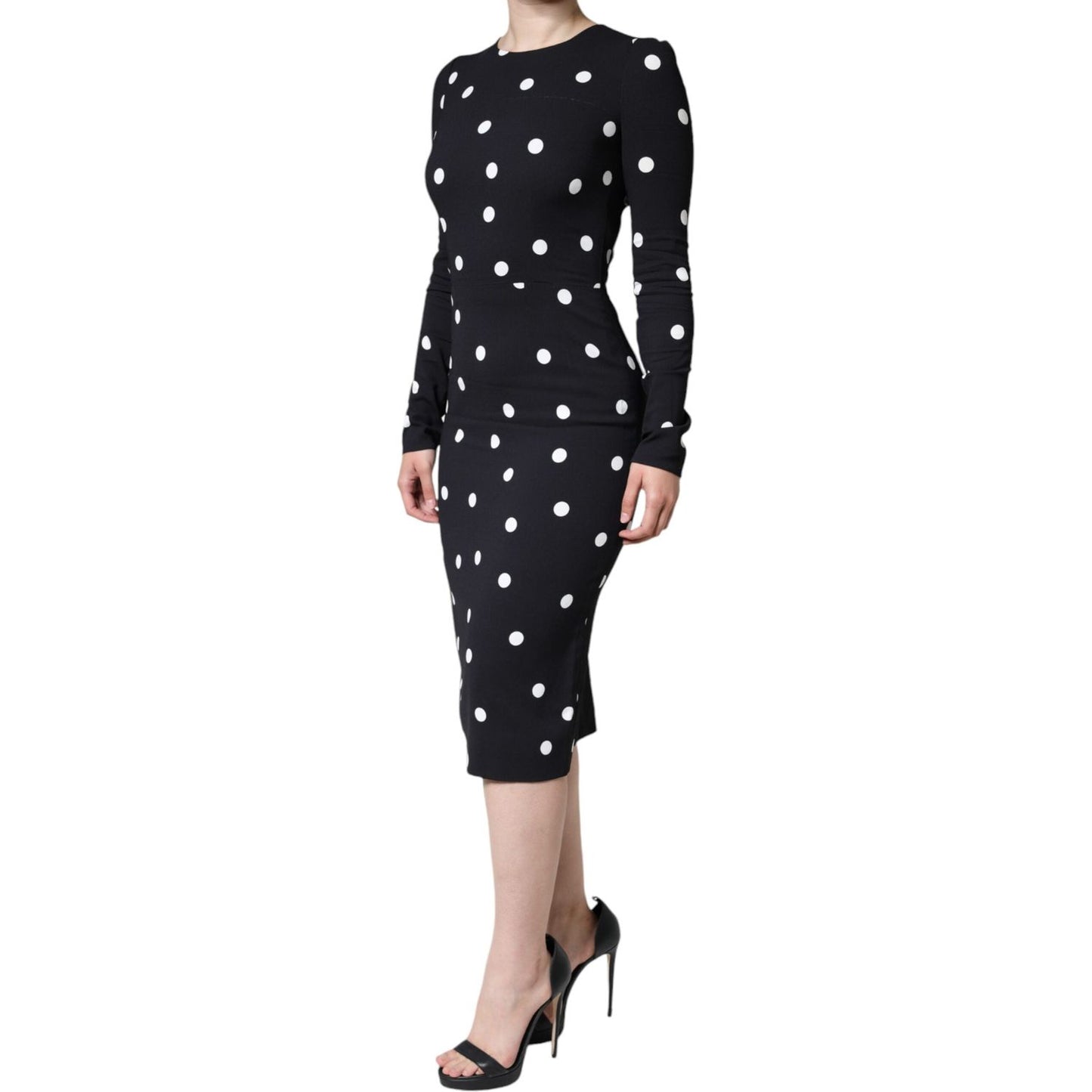 Dolce & Gabbana Black Viscose Polka Dots Sheath Midi Dress Dolce & Gabbana