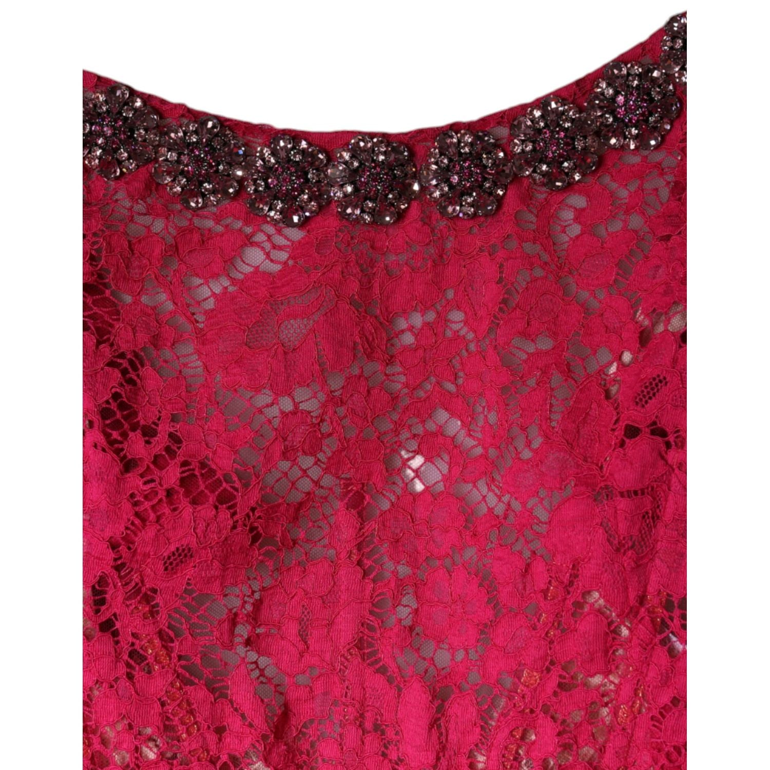 Dolce & Gabbana Pink Lace Crystal Sheath Long Gown Dress