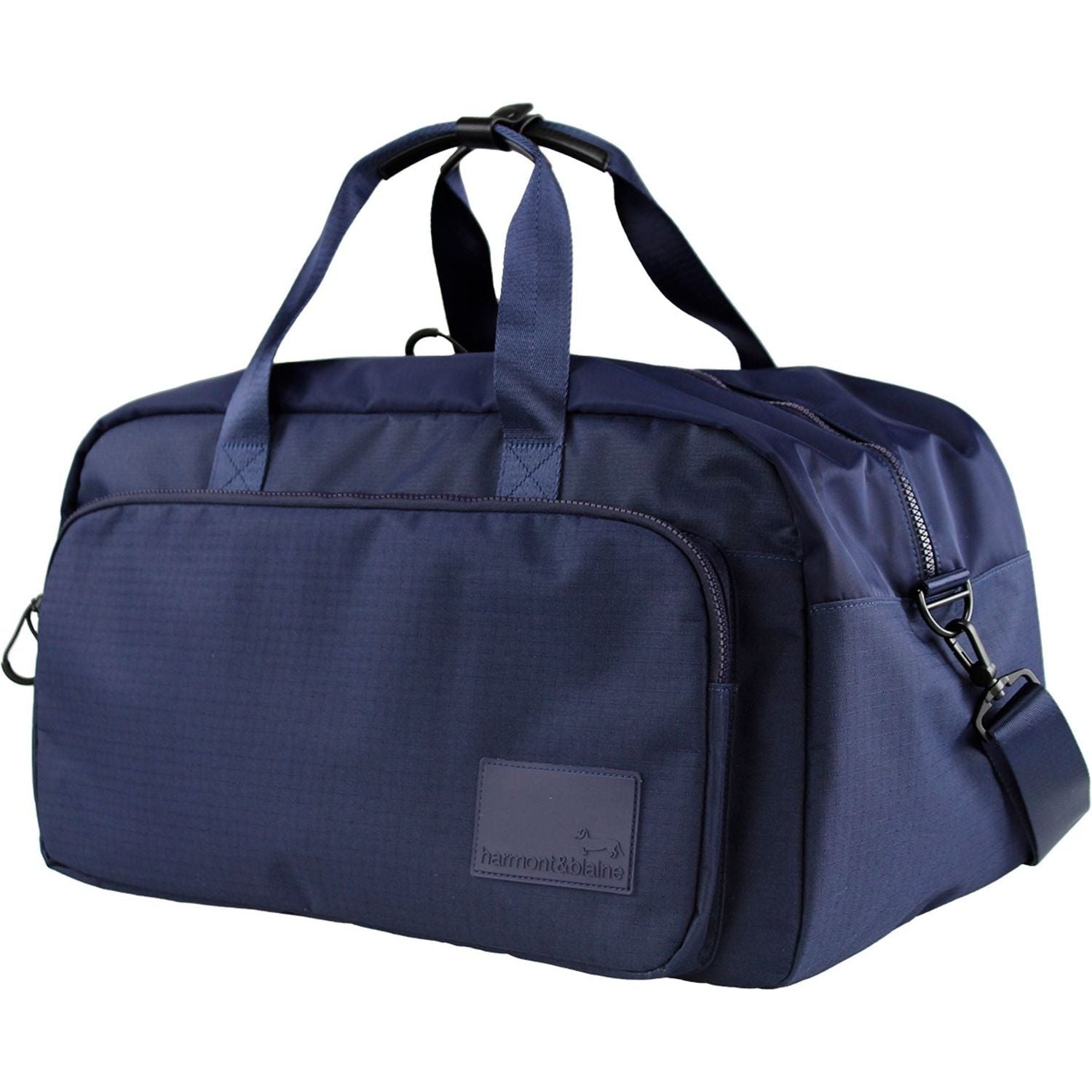 Front view with bag zipped and handles upright.