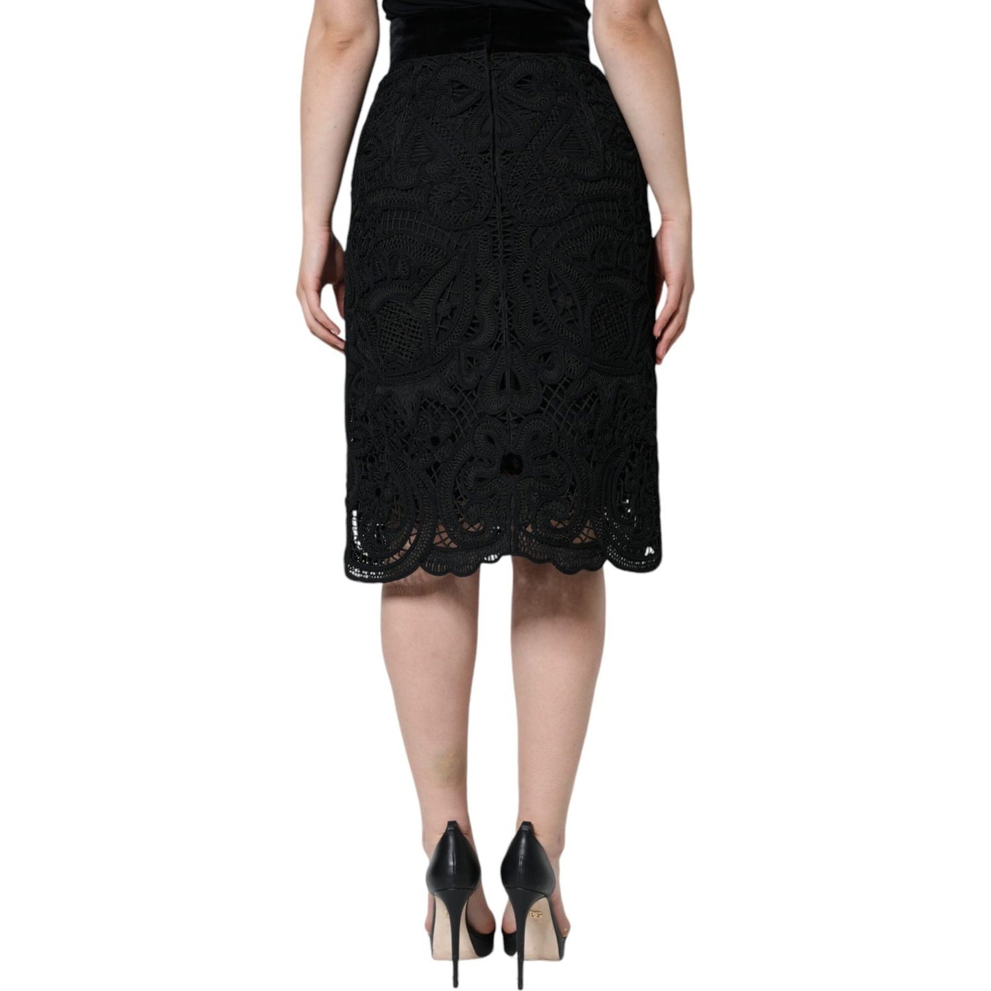 Dolce & Gabbana Black Floral Lace High Waist Pencil Cut Skirt Dolce & Gabbana