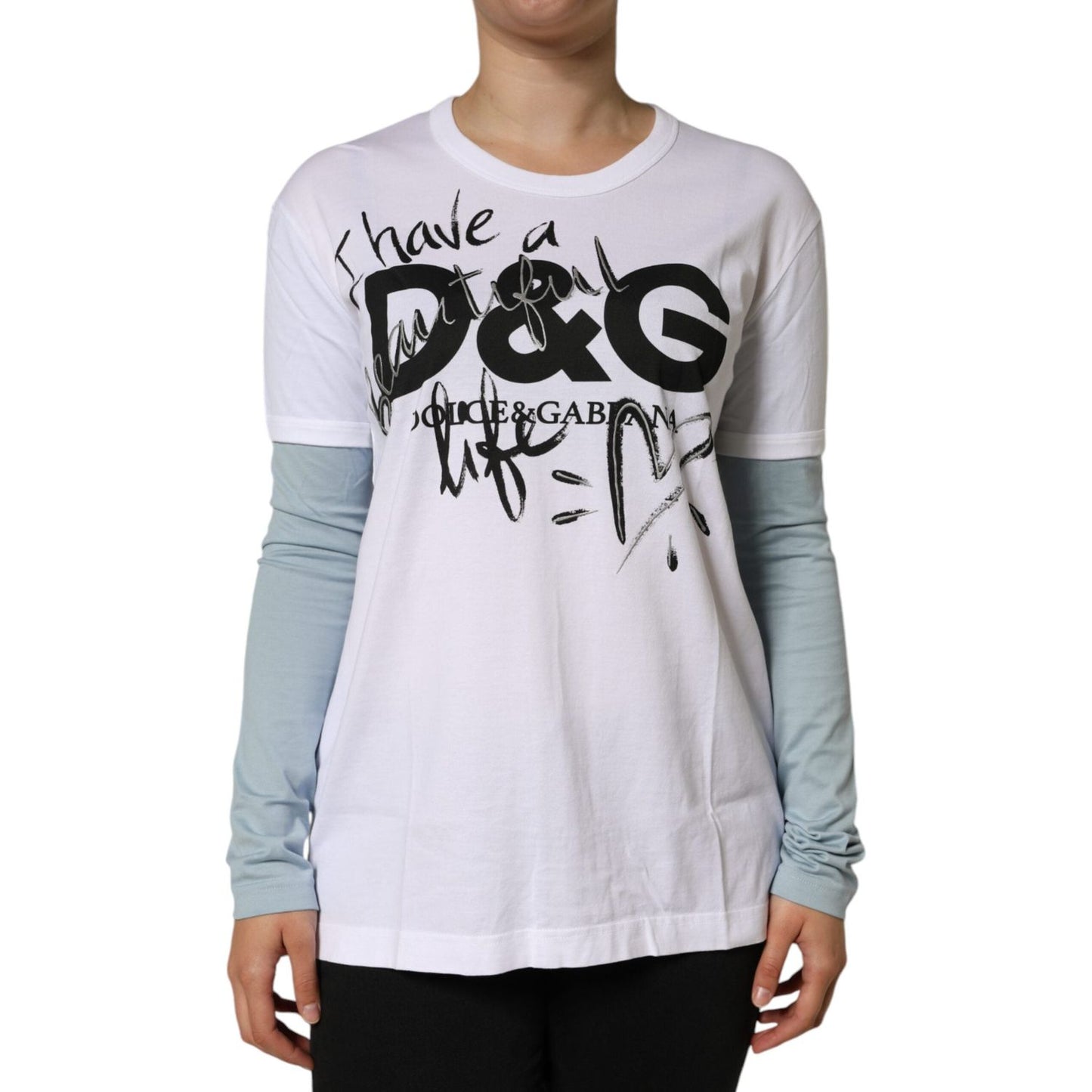 Dolce & Gabbana White Cotton Logo Print Round Neck T-shirt Dolce & Gabbana