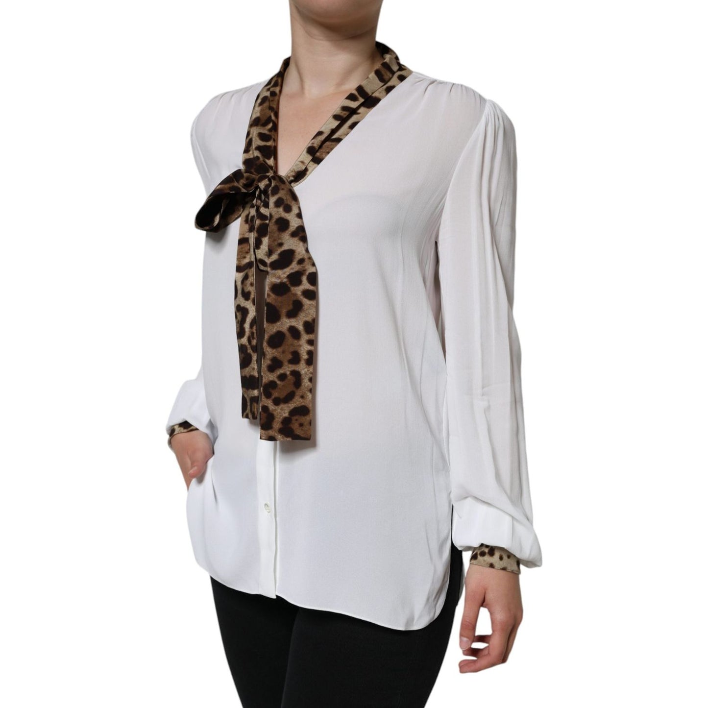 Dolce & Gabbana White Ascot Collar Long Sleeve Top Blouse Dolce & Gabbana