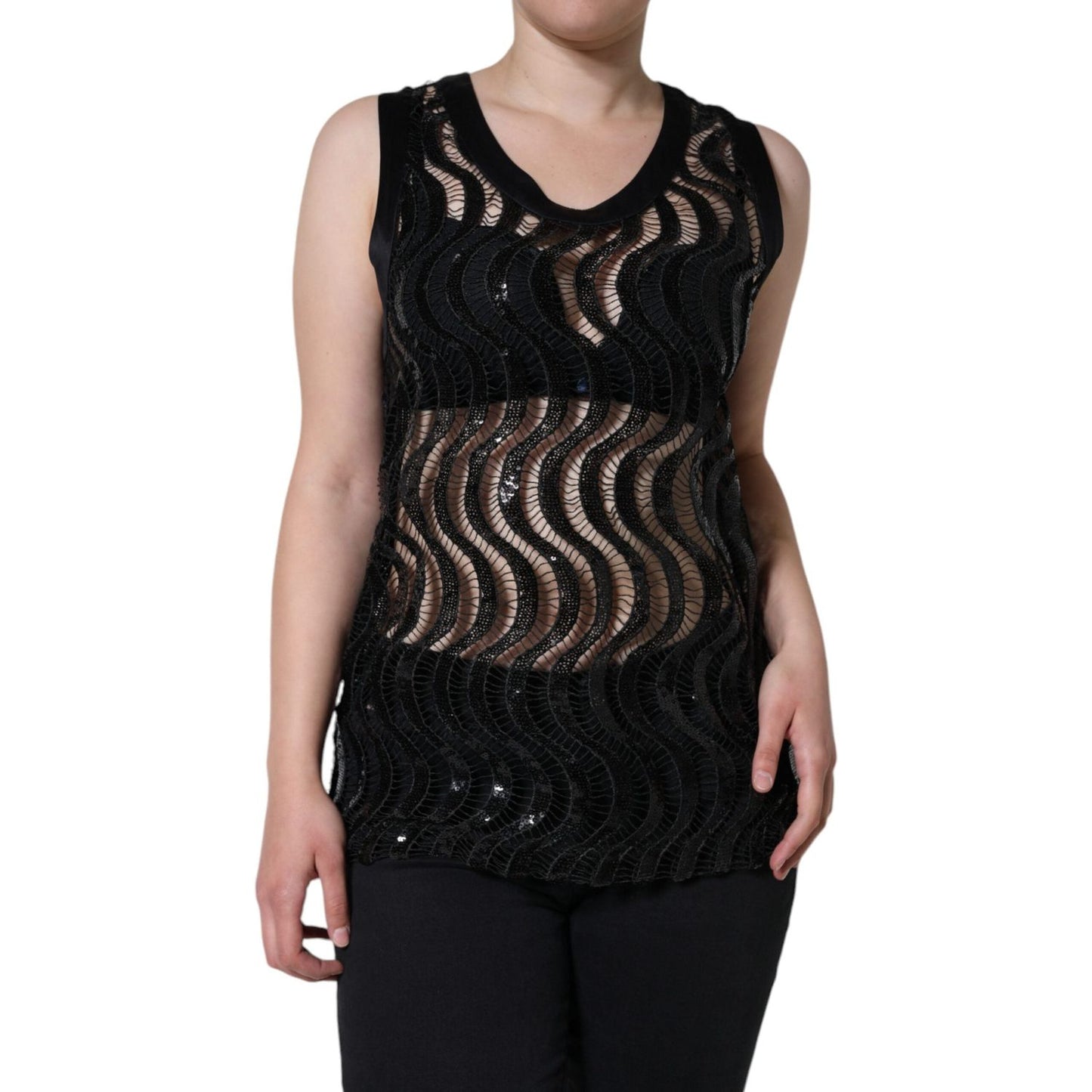 Dolce & Gabbana Black Sequin Sleeveless Tank Blouse Top Dolce & Gabbana