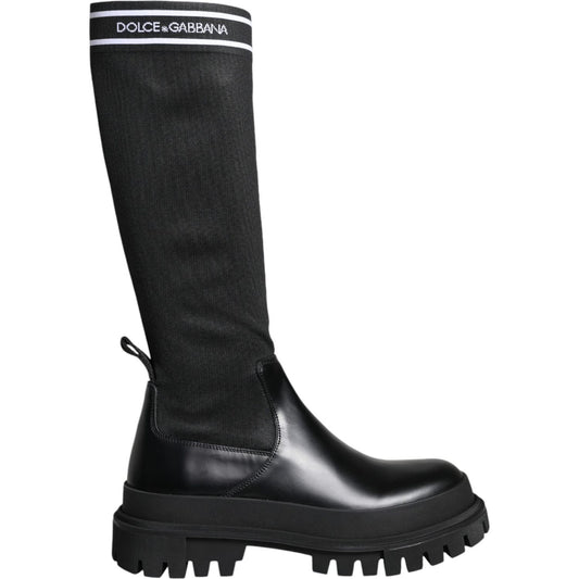 Dolce & Gabbana Black White Polyester Socks High Boots Shoes Dolce & Gabbana