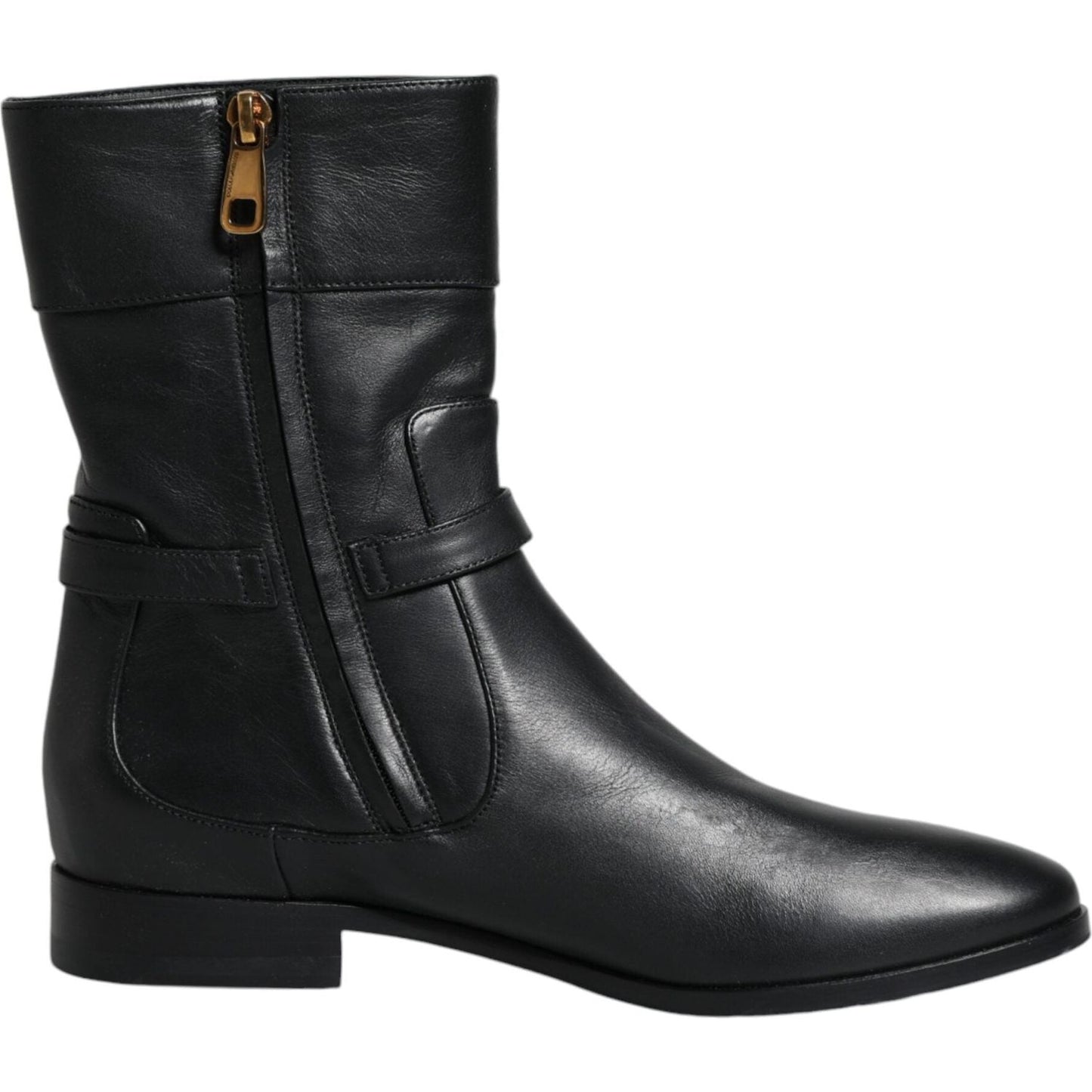 Dolce & Gabbana Black Leather Logo Mid Calf Boots Shoes Dolce & Gabbana