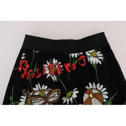 Dolce & Gabbana Black Embellished Daisy Brocade Skirt