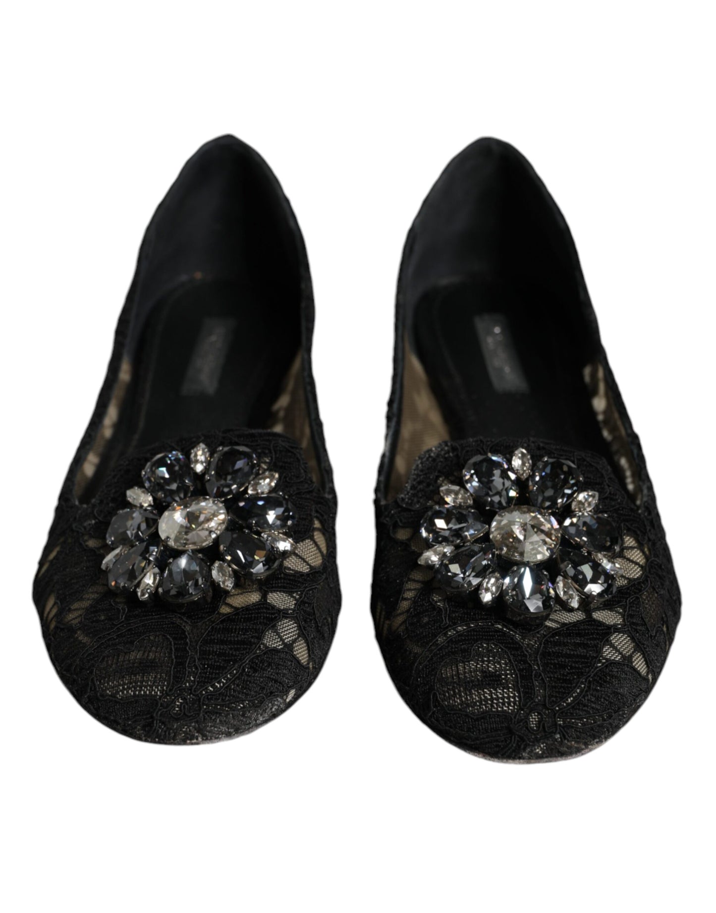 Dolce & Gabbana Black Lace Crystal Ballet Flats Loafer Shoes Dolce & Gabbana