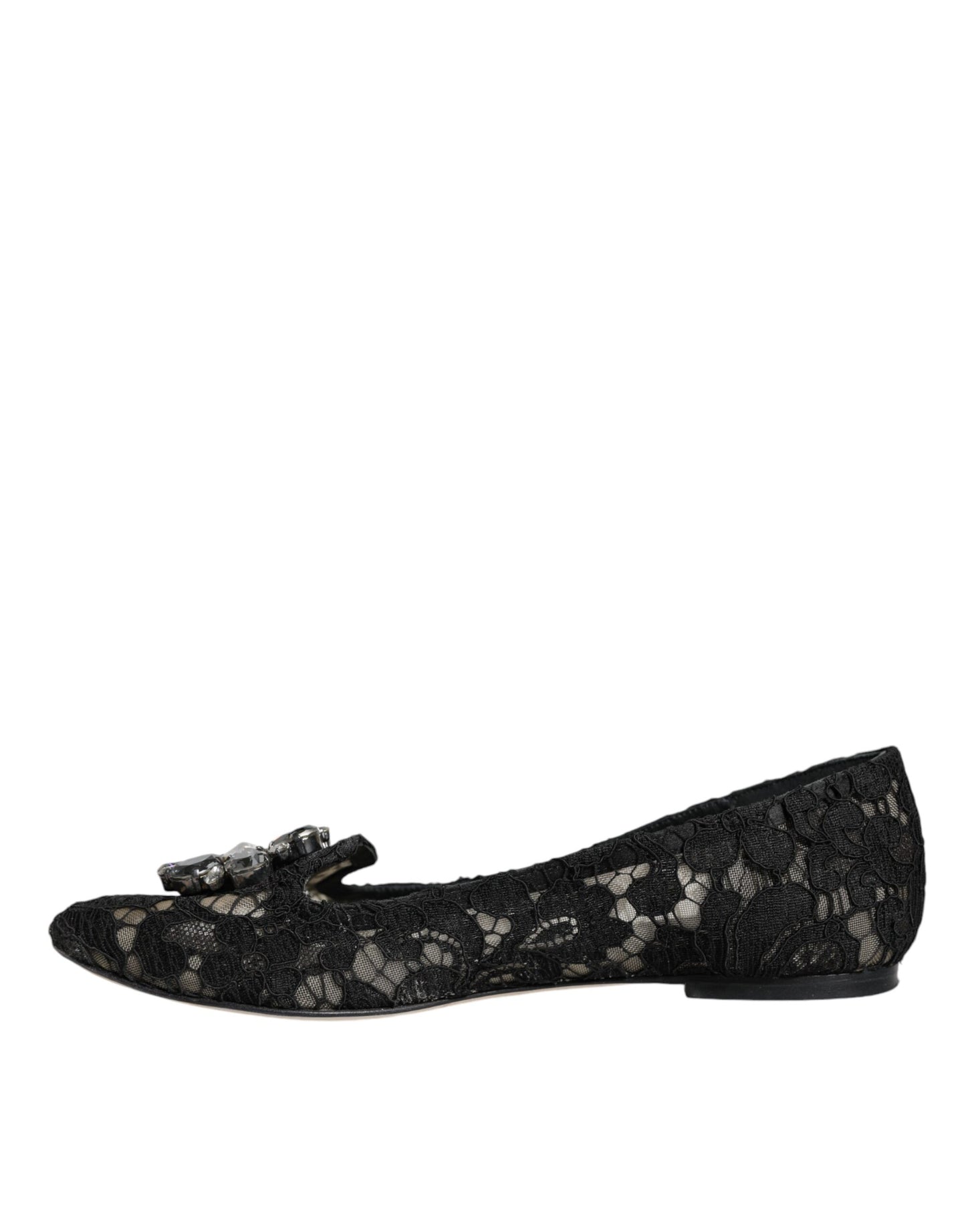 Dolce & Gabbana Black Lace Crystal Ballet Flats Loafer Shoes Dolce & Gabbana