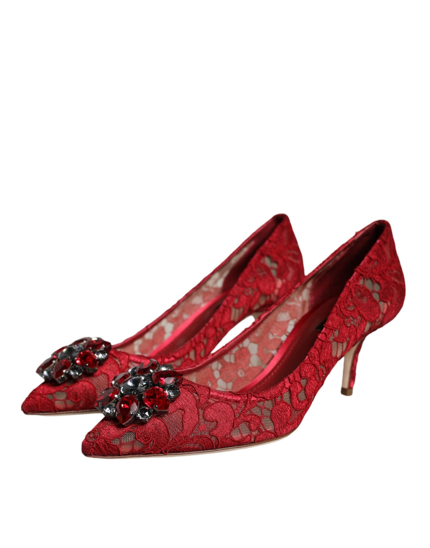 Dolce & Gabbana Red Taormina Lace Crystal Heels Pumps Shoes Dolce & Gabbana